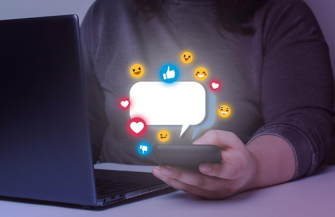 Social media reactions and engagement on a phone