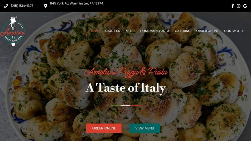 Amalio's Pizza & Pasta website preview