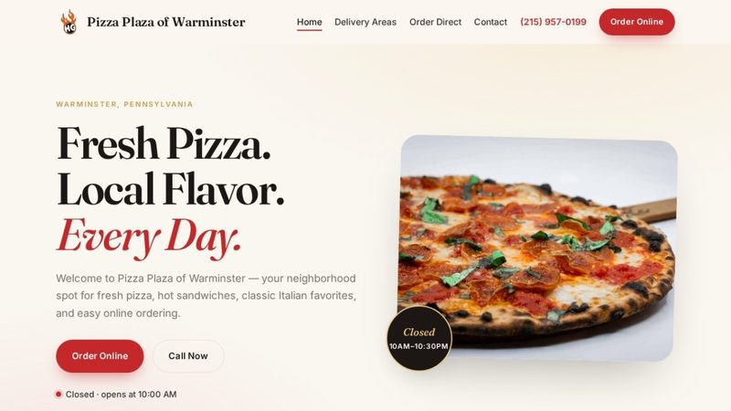 HG Pizza Plaza of Warminster website preview