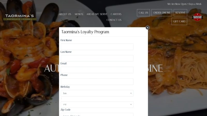 Taormina’s · Ristorante · Pizzeria website preview