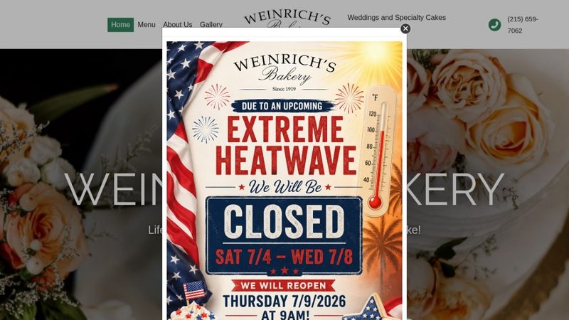 Weinrich Bakery website preview
